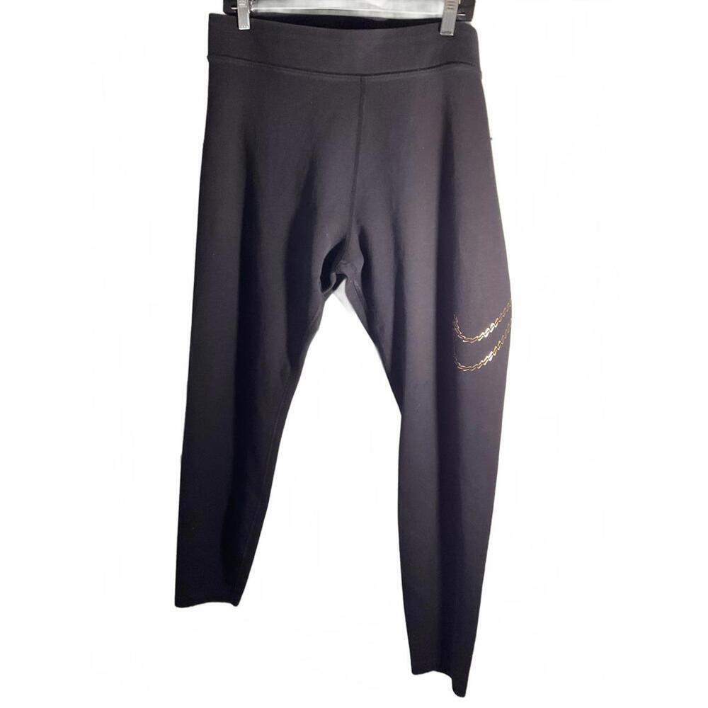 Nike Black Leggings with Gold Chain Swoosh Detail XXL